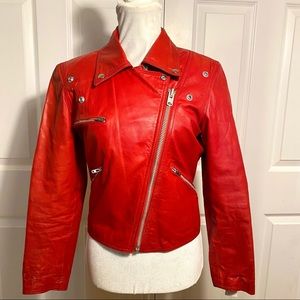 Vintage Red Leather Moto Jacket for Women,, Small Authentic leather not pleather